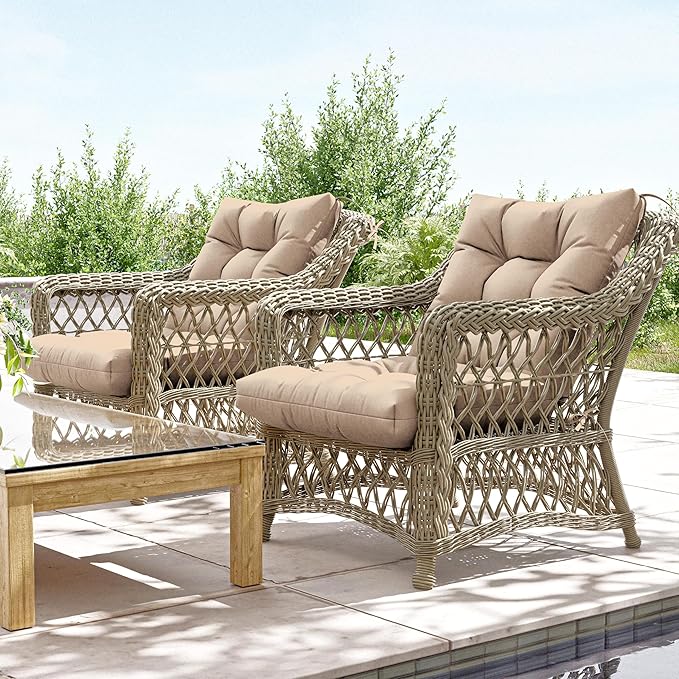 Patio Seat&Back Chair Cushions for Outdoor Furniture，Comfortable Cushions for Rocking/Dining/Lawn Chair-Set of 2