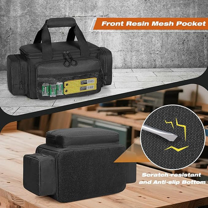 Small Tool Bag with Anti-friction Bottom, Tactical 12" Tool Tote for Men, Hand Tool Storage Organizer for Electrician, Repairman and Carpenters, Black