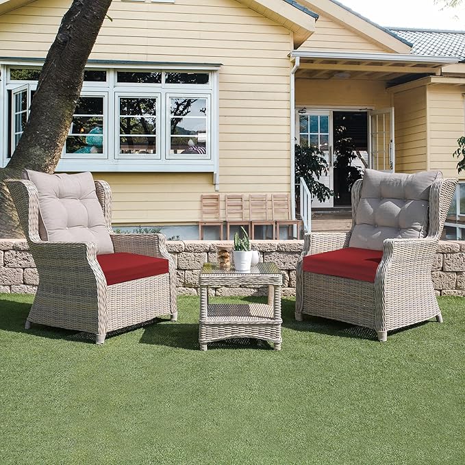 UNIKOME Outdoor Chair Cushions Pack of 4, Water Resistant Patio Cushions with Ties, High Density Sponge Filling Square Corner Seat Cushions for Outdoor Furniture, 18.5"*16"*3", Wine