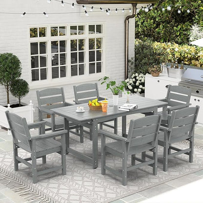 67" Outdoor Dining Table with Umbrella Hole, HIPS All-Weather Rectangular Patio Table for Outdoor/Indoor Use, Grey