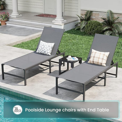 Amopatio Outdoor Lounge Chairs Poolside Chaise Lounge for Patio | Weather Resistant Rust Free Frame Breathable Textilene 5-Position Adjustable Backrest 400 LBS Capacity
