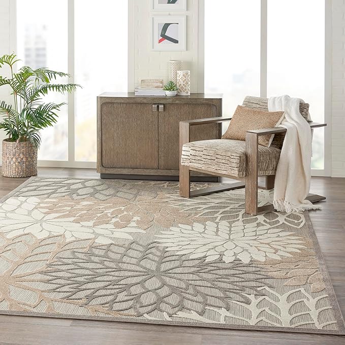 Nourison Aloha Indoor/Outdoor Natural 9'6" x 13' Area -Rug, Tropical, Botanical, Easy Cleaning, Non Shedding, Bed Room, Living Room, Dining Room, Deck, Backyard, Patio (9x13)