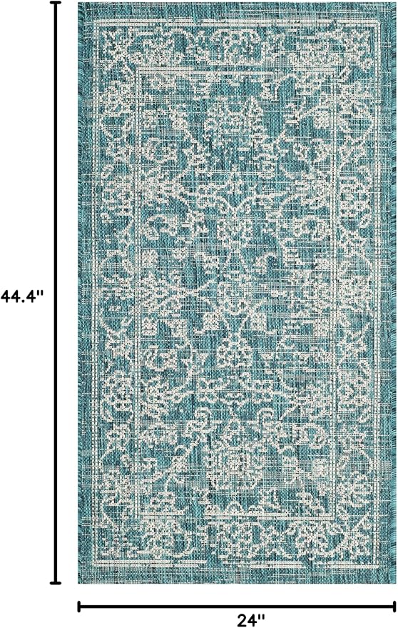 SAFAVIEH Washable Rug Outdoor Courtyard Collection - 2' x 3'7", Turquoise, Non-Shedding & Easy Cleaning, Ideal for Patio, Front Door, Entryway, Doormat (CY8680-37221)