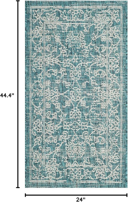 SAFAVIEH Washable Rug Outdoor Courtyard Collection - 2' x 3'7", Turquoise, Non-Shedding & Easy Cleaning, Ideal for Patio, Front Door, Entryway, Doormat (CY8680-37221)