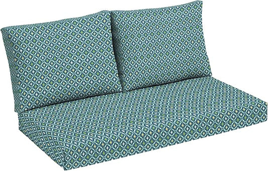 Arden Outdoor Loveseat Cushion Set, 48 x 24, Rain-Proof, Fade Resistant, Cushion Set for Couch, Bench, and Swing Alana Tile