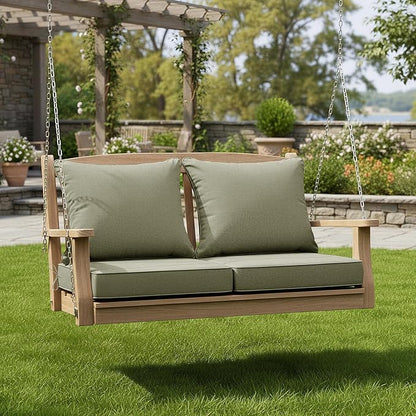 Summsun Water Resistant Outdoor Chair Cushions, Faux Linen Backrest and Seat Cushion Set with Ties, Removable Cover, Non-Slip Bottom for Patio Furniture, 19 x 19 Inch, Mocca Green, Set of 2