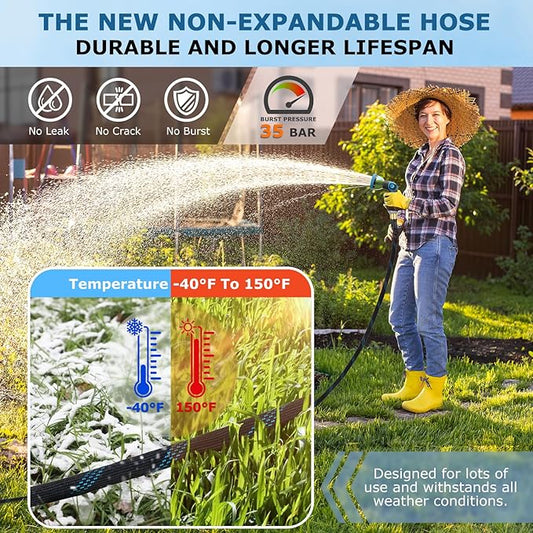 Non-Expanding Garden Hose 25 ft, Kink Free Flexible Water Hose with 10-Pattern Spray Nozzle, Lightweight Hose Pipe, Leak Proof, 3/4" Swivel Connectors, Super Fabric, Portable Storage Strap