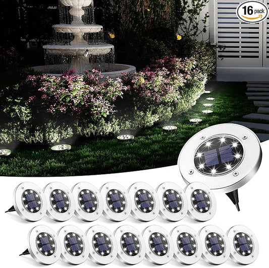 SOLPEX Solar Ground Lights, 16 Pack Solar Lights Outdoor Waterproof, 8 LED Solar Powered Landscape Lighting for Garden Yard Patio Pathway Driveway Walkway (Cool White)