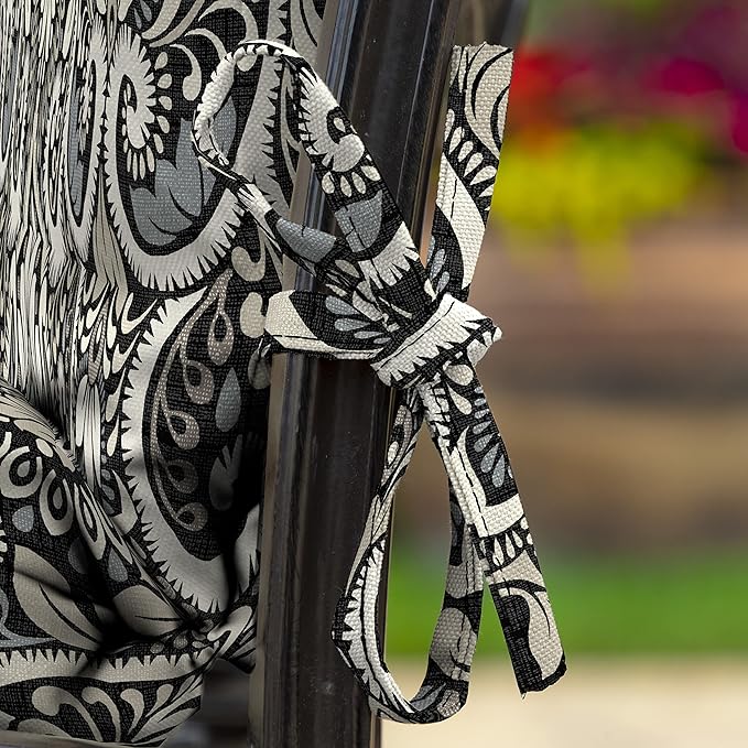 Arden 2-Pack Outdoor Patio Dining Chair Cushion, 20x44, Rain-Proof Seat Pad, Fade-Resistant Outdoor Cushion Black Aurora Damask