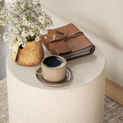 HOMCOM Round Side Table, Lightweight Accent Table with Concrete Finish, End Table with 4 Adjustable Feet for Indoor, Outdoor, Light Yellow