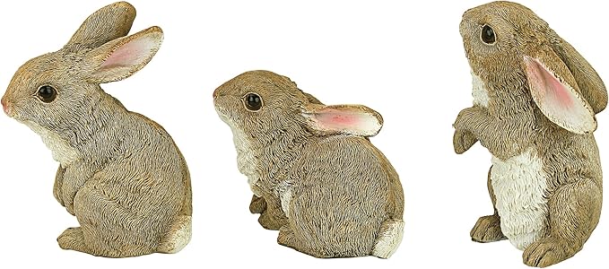 Design Toscano QM92008 Bunny Den Rabbits Indoor/Outdoor Set of Three Garden Animal Statues, 5 Inches Tall, Handcast Polyresin, Full Color Finish