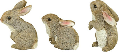 Design Toscano QM92008 Bunny Den Rabbits Indoor/Outdoor Set of Three Garden Animal Statues, 5 Inches Tall, Handcast Polyresin, Full Color Finish