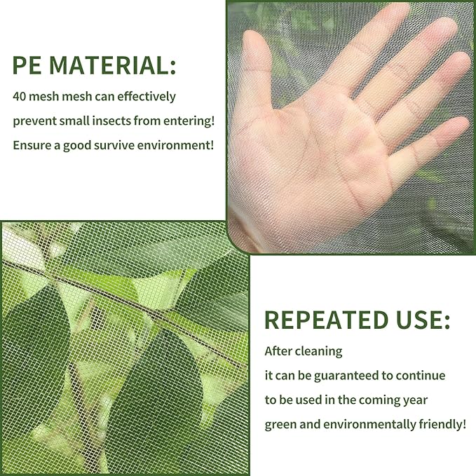 6.6 x 6.6 Ft Large Fruits Netting Cover with Zipper and Drawstring, Insect Bird Barrier Netting to Protect Fruit From Birds for Bugs,Cicadas, Insects, Garden Insect Netting for Plant Cover Transparent