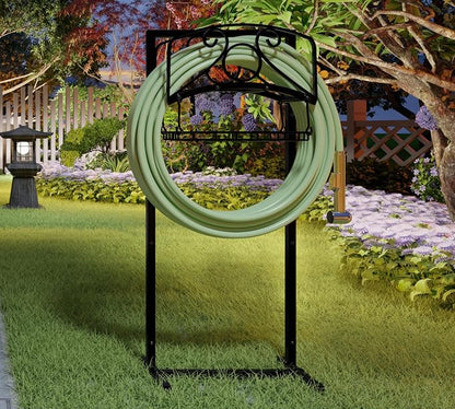 Fire Beauty Heavy-Duty Portable Garden Hose Holder with Storage Basket,80+ lbs Capacity,Holds 180ft Hose,Dual Support Rods & Rustproof Screws