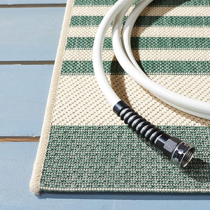 SAFAVIEH Courtyard Collection 2'7" x 5' Beige/Dark Green CY6062 Stripe Indoor/ Outside Waterproof Easy cleansingPatio Backyard Mudroom Area Mat