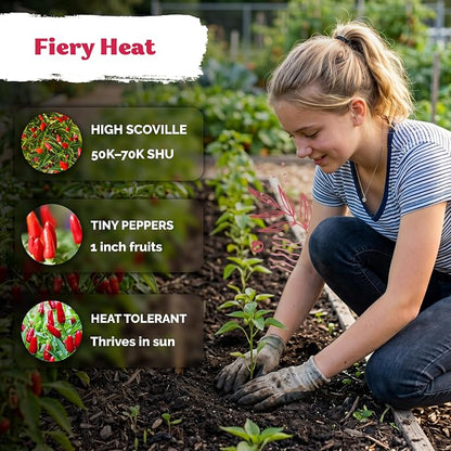 KVITER 55 Hot Pequin Pepper Seeds (Capsicum Annuum) Chile Piquin, Spicy, Heat Tolerant, Heirloom, Non GMO Seed Packets - Annual Vegetable Seeds for Containers, Greenhouses, Vegetable Garden