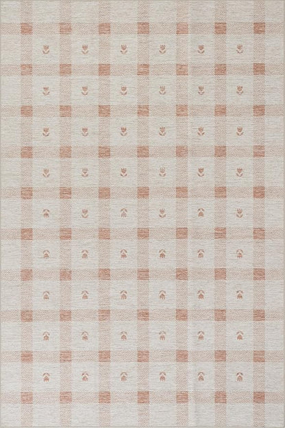 Dash & Albert Zale Peach Machine Washable Rug, 8.5 X 11.5 Feet, Oranges/White Plaid Pattern