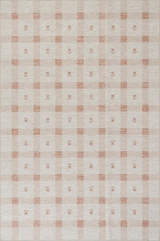 Dash & Albert Zale Peach Machine Washable Rug, 8.5 X 11.5 Feet, Oranges/White Plaid Pattern