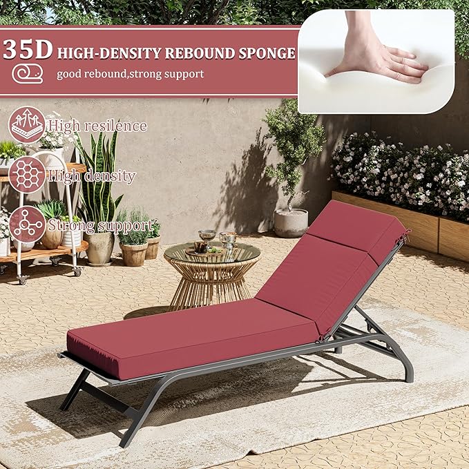 2 Pcs Chaise Lounge Cushions Outdoor, 72" L X 21" W X 4" D Lounge Chair Cushions for Outdoor Furniture, High-Density Foam Patio Chaise Cushion-Waterproof Fade-Resistant ThickPatio lounge chair cushion