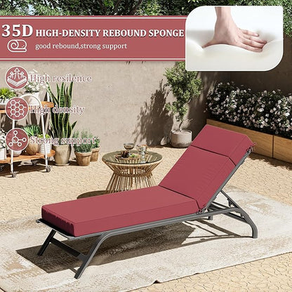 2 Pcs Chaise Lounge Cushions Outdoor, 72" L X 21" W X 4" D Lounge Chair Cushions for Outdoor Furniture, High-Density Foam Patio Chaise Cushion-Waterproof Fade-Resistant ThickPatio lounge chair cushion