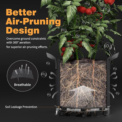Patigrow Self-Watering Grow Bags, 5-Pack 5 Gallon 420G Thick Nonwoven Fabric Pots with Reinforced Handles and Multi-Purpose Rings, for Low Stress Plant Training Fruits, Vegetables,and Flowers