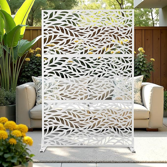 Metal Privacy Screen Outdoor Privacy Screen, Freestanding Fence Panel for Outside, 72''H×47''W, Decorative Screen Panel for Backyard/Patio/Deck
