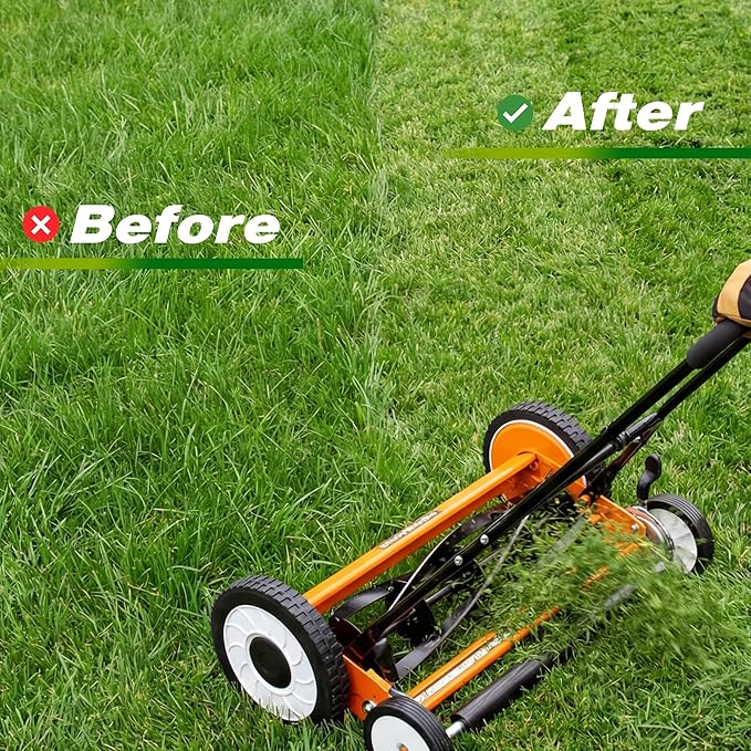 Walensee Push Reel Lawn Mower, 18-Inch 5-Blade Cordless Manual Reel Lawn Mower, Walk-Behind Steel Lawn Mower with 9-Position Cutting Height Adjustment & Sponge Grip