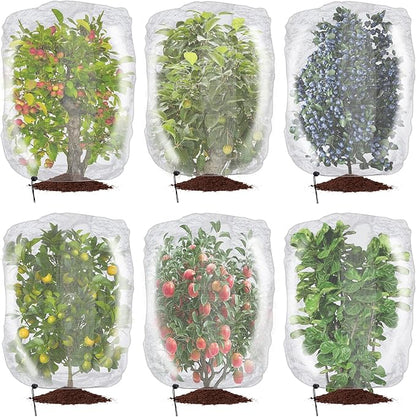 6 Pcs Insect Bird Barrier Tree Net with Drawstring, 3.9 x 3.2 Ft Garden Bird Netting Plant Cover, Fruit Tree Netting for Protect Plants Fruits Flowers from Insect Bird Eating