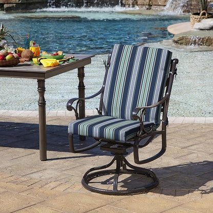 Arden 4-Pack Outdoor Patio Dining Chair Cushion, 20x44, Rain-Proof Seat Pad, Fade-Resistant Outdoor Cushion Sapphire Aurora Blue Stripe
