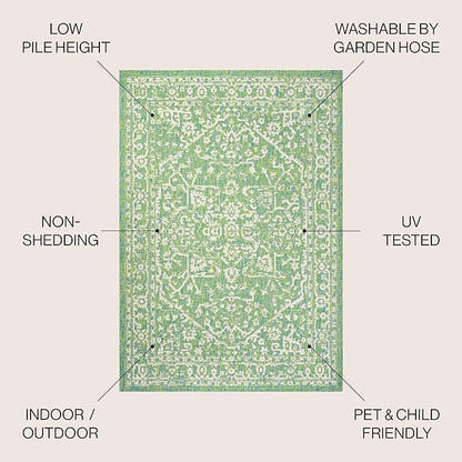 JONATHAN Y Boho Medallion Indoor Outdoor Area Rug 5X8 Cream/Green, Malta Textured Weave for Backyard, Patio, Porch, Easy-Cleaning, High Traffic, Pet-Friendly, Non-Shedding (SMB104F-5)