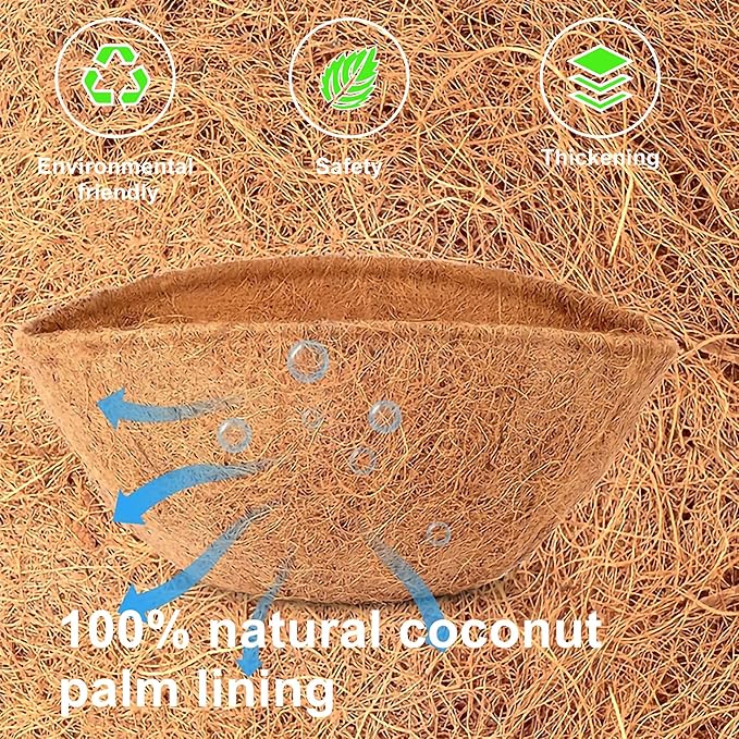 4 Pack 14 Inch Metal Hanging Planter Basket，Natural Round Coconut Hanging Plant Flower Pot，Coconut Coir Planter for Hanging Basket Flowers/Vegetables Home Garden Patio Decoration Flower