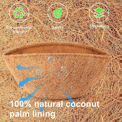 4 Pack 14 Inch Metal Hanging Planter Basket，Natural Round Coconut Hanging Plant Flower Pot，Coconut Coir Planter for Hanging Basket Flowers/Vegetables Home Garden Patio Decoration Flower