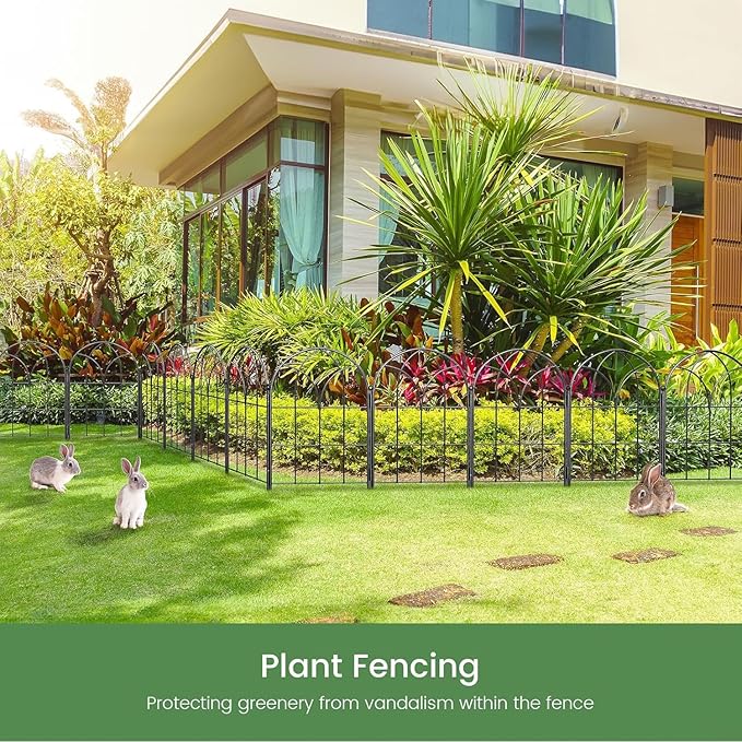 Youpehom Decorative Garden Fence, Large 10 Panels, 31.9 in H x 24.1 ft L No Dig Metal Border Fencing with Stakes, Animal Barrier for Dogs Rabbits, Flower Beds Yard, Black