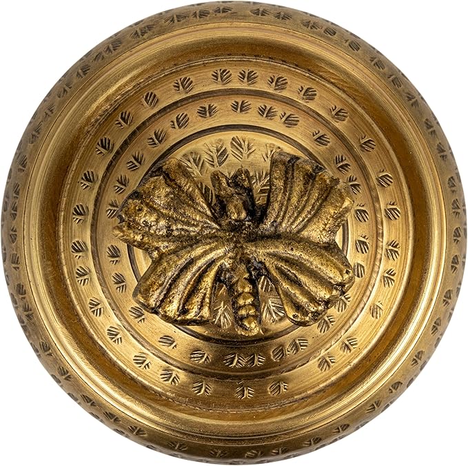 Creative Co-Op Round Hammered Metal Container with Butterfly Finial, Brass Finish