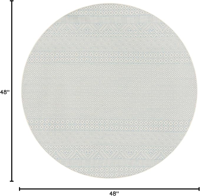 SAFAVIEH Courtyard Collection 4' Round Beige/Aqua CY6235 Moroccan Indoor/ Outdoor Waterproof Easy Cleaning Patio Backyard Mudroom Area Rug
