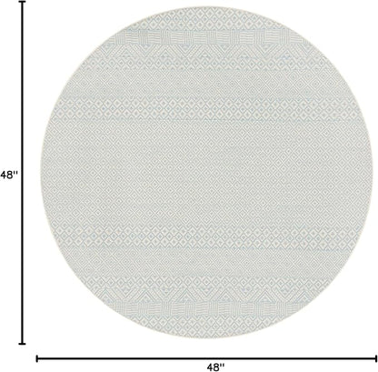 SAFAVIEH Courtyard Collection 4' Round Beige/Aqua CY6235 Moroccan Indoor/ Outdoor Waterproof Easy Cleaning Patio Backyard Mudroom Area Rug