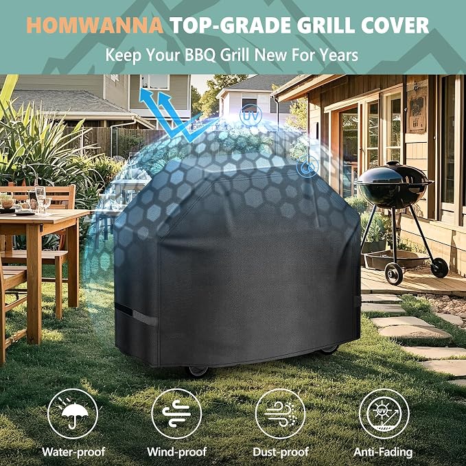 Grill Cover 55 Inch - Superior Gas Grill Cover for Outdoor Grill - 600D Outside BBQ Covers Waterproof Heavy Duty for Weber, Dyna-glo, Char-Broil, Nexgrill, Brinkmann, Monument Barbecue Grill