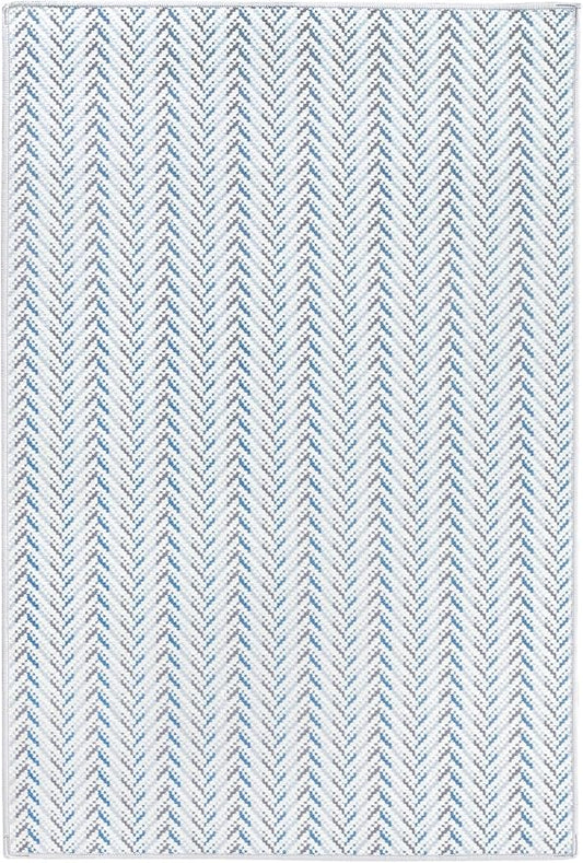 Dash & Albert Lowell Blue Machine Washable Rug, 2 X 3 Feet, Blue Graphic Pattern - Premium Luxury Hotel Quality Soft Breathable Hypoallergenic Machine Washable Easy Care All Season Comfortable