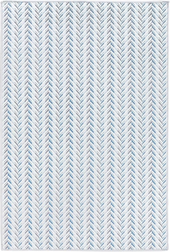 Dash & Albert Lowell Blue Machine Washable Rug, 4 X 6 Feet, Blue Graphic Pattern - Premium Luxury Hotel Quality Soft Breathable Hypoallergenic Machine Washable Easy Care All Season Comfortable