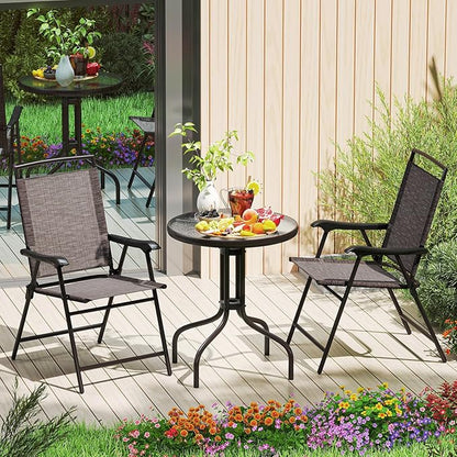 S AFSTAR 3-Piece Bistro Set, Patio Furniture Set for Outdoor Poolside Balcony Garden Yard, 28" H Outdoor Round Table and 2-Pack Folding Chairs, 3PCS Bistro Dining Furniture Set