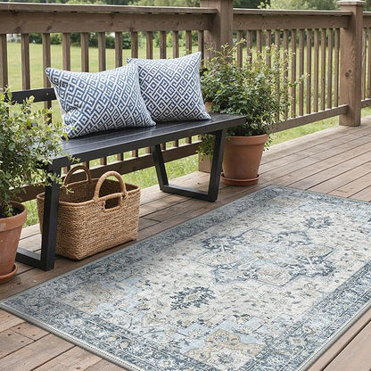 GENIMO Outdoor & Indoor Area Rug 2'x 3', Waterproof, Non-Shedding, Easy Cleaning, Boho Mat for Patio, Living Room, Balcony, Dining Room, RV, Deck, Bedroom, Camping, Outside Carpet,Blue