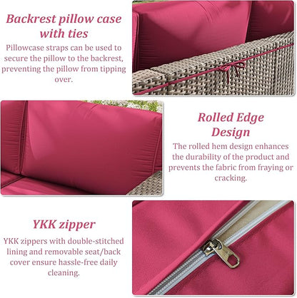 14 Pcs Outdoor Cushion Slipcovers Patio Cushion Covers Replacement Waterproof with Zipper for Outdoor Furniture, Patio Sofa Couch 3 Sizes, Covers Only