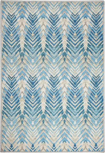 Dash & Albert Seneca Blue Machine Washable Rug, 2 X 3 Feet, Blue Graphic Pattern