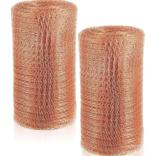 Gisafai 8" x 32 ft Copper Mesh Rodent Control Copper Wool for Slugs Rustproof DIY Hole Filler Pure Wire Mesh for Bat Snail Bird Pest Rodent Control Gap Blocker Fill Fabric Hole Gardening (2 Roll)