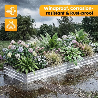 NEWBULIG 12x4x1ft Galvanized Raised Garden Bed, Outdoor Metal Planters Box for Vegetables, Flowers & Herbs, Open Base, Easy Assembly, X-Shaped Bars