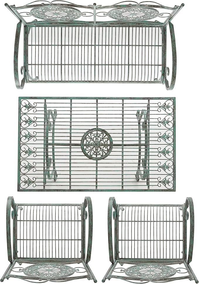 SAFAVIEH Outdoor Collection Sophie Victorian Scroll Antique Dark Green Wrought Iron 4-Piece Patio Set