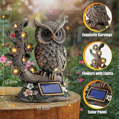 Solar Statue Owl with LED Lights – Outdoor Garden Decor for Outside, Yard Art Figurine for Lawn Decorations, Resin Owl Garden Statues for Patio & Pathway Decor