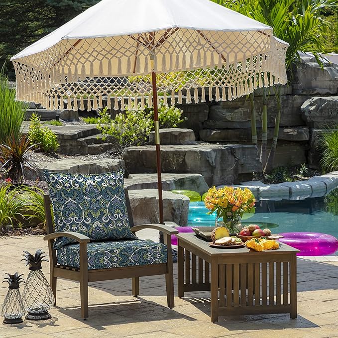 Arden Outdoor Deep Seat Cushion Set (2-Pack), 22 in x 24 in, Weather-Proof, Rain-Proof, Fade Resistant Patio Cushion for Chair, Sofa, and Couch Sapphire Aurora Blue Damask