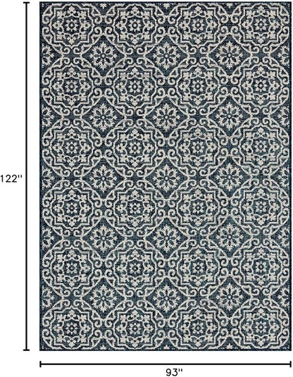 Nicole Miller New York Patio Country Danica Transitional Geometric Indoor/Outdoor Area Rug, Navy Blue/Ivory , 7'9"x10'2"