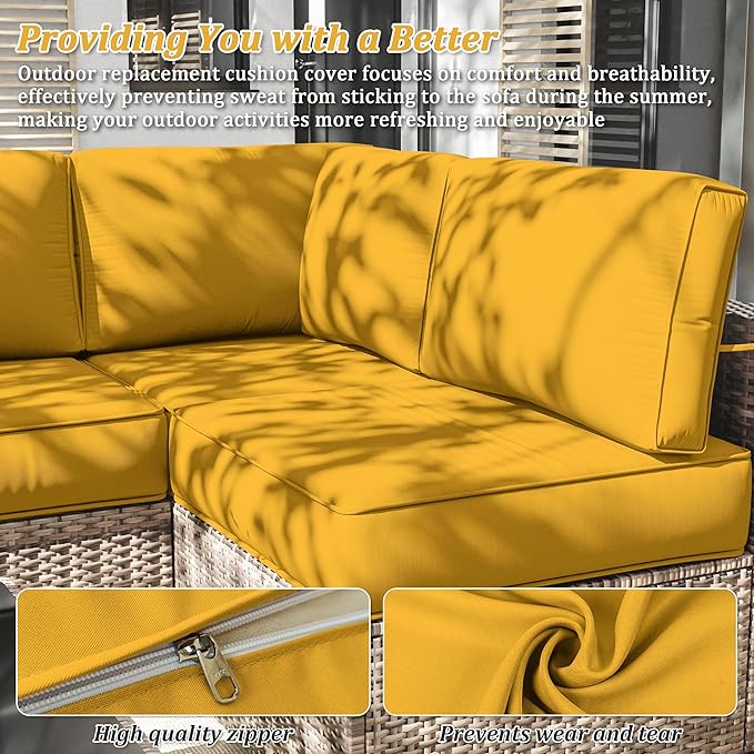 14 Pcs Outdoor Cushion Slipcovers Outdoor Patio Cushion Covers Replacement Waterproof with Zipper for Outdoor Furniture, Patio Sofa Couch 3 Sizes, Covers Only